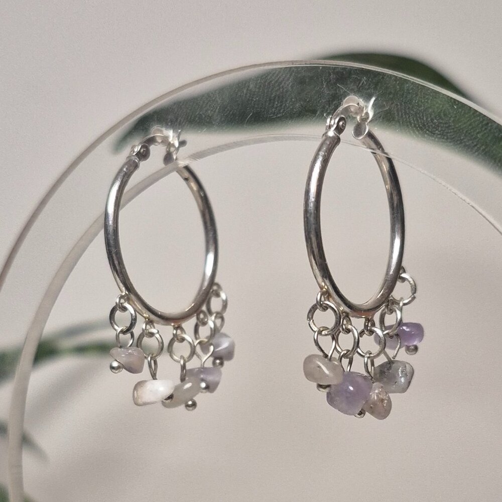 AMETHYST Handmade 925 Sterling Silver Hoops